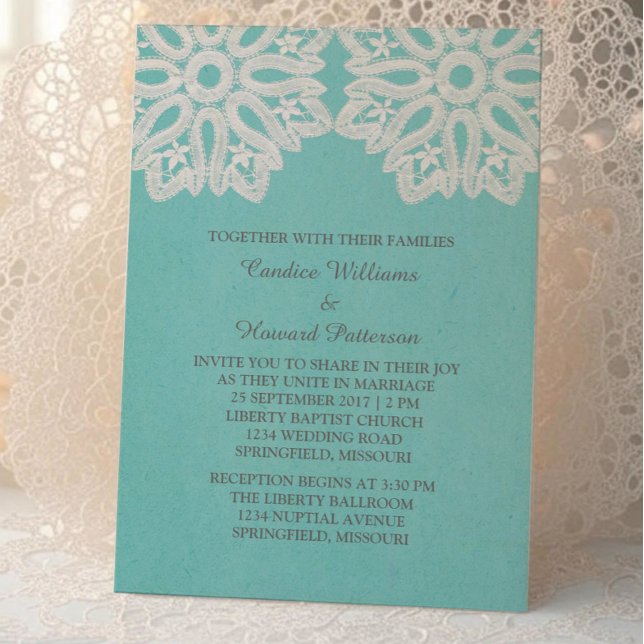 Invitación a la boda turquesa elegante de encaje (Turquoise Elegant Lace Wedding Invite)
