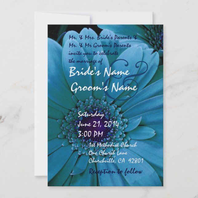Invitación a la boda turquesa Gerbera (Anverso)