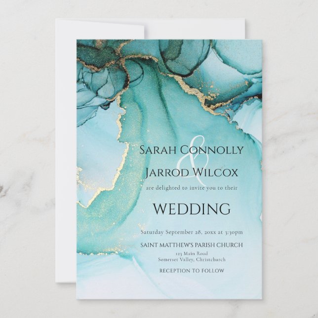 Invitación a la boda turquesa única (Anverso)