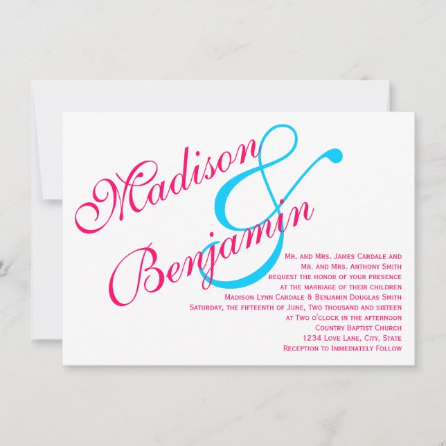 Invitación a la boda turquesa Verde azulada Fuchsi (Anverso)