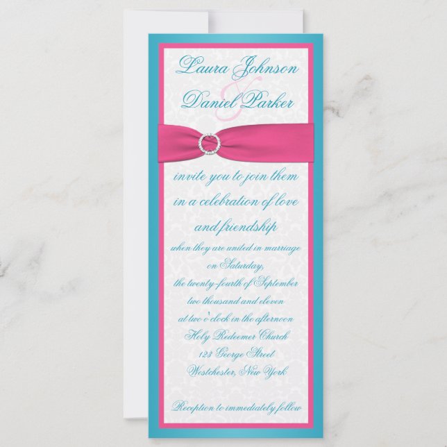 Invitación a la boda turquesa y maciza rosada (Anverso)
