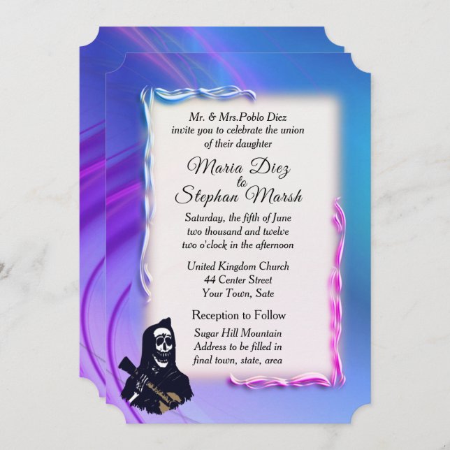 Invitación a la boda ultravioleta el día de los mu (Anverso / Reverso)