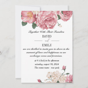 Invitación a la boda única con Rosas rojos y blanc