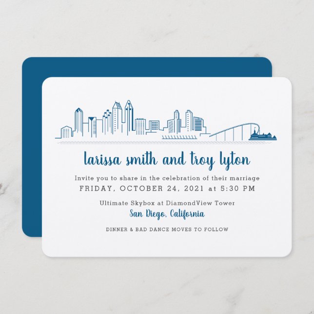 Invitación a la boda urbana moderna en San Diego (Anverso / Reverso)