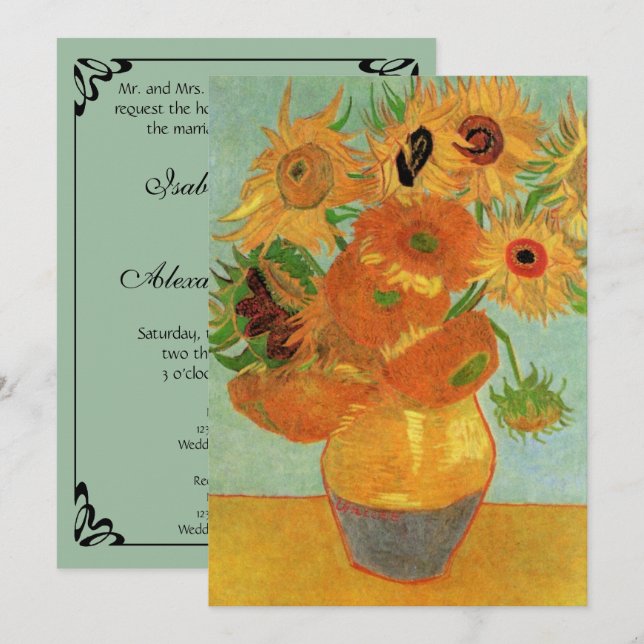 Invitación a la boda Van Gogh Sunflowers (Anverso / Reverso)