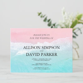 Invitación a la boda veraniega azul, rosa en la pl
