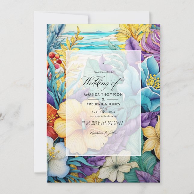 Invitación a la boda veraniega floral de los tonos (Anverso)