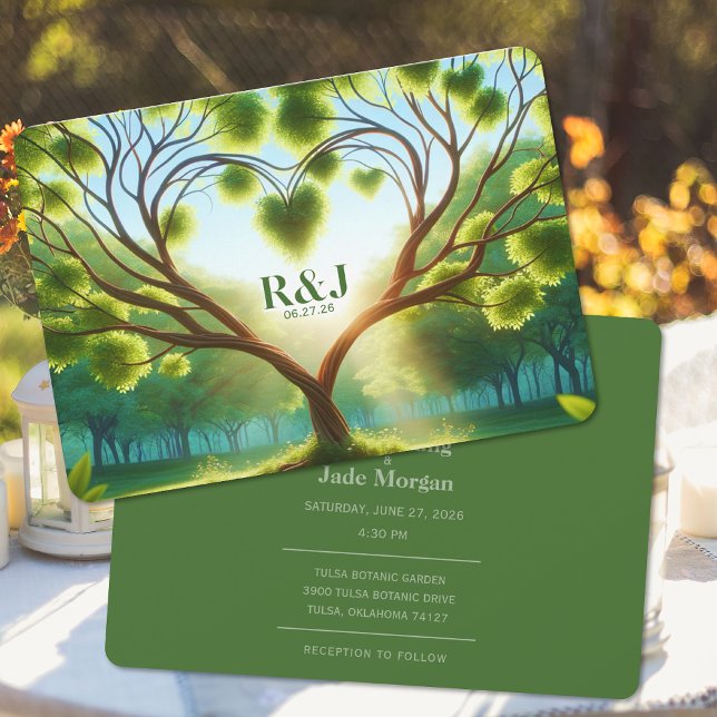 Invitación a la boda verde (Green Wedding Invitation (front and back))