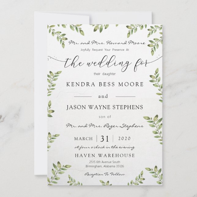 Invitación a la boda verde (Anverso)