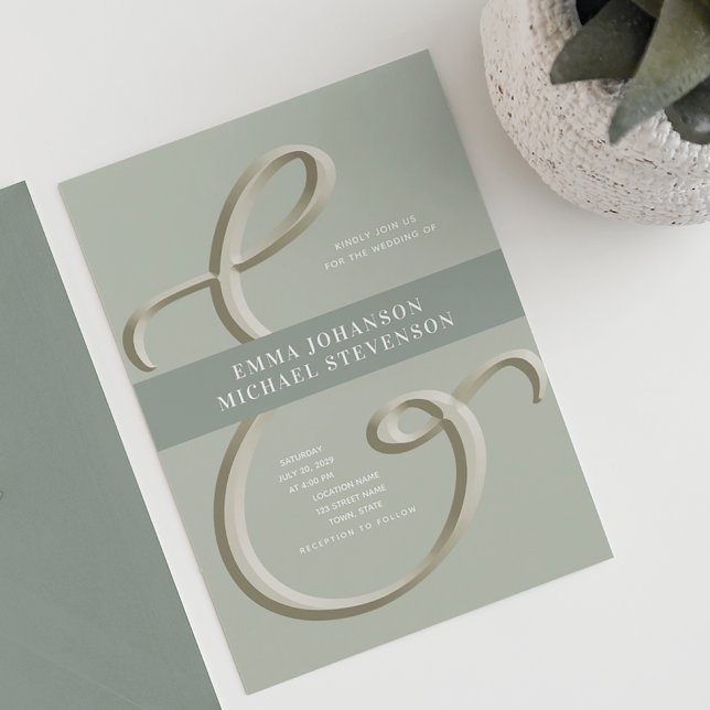 Invitación a la Boda Verde Ampersand Gold Sage (Subido por el creador)