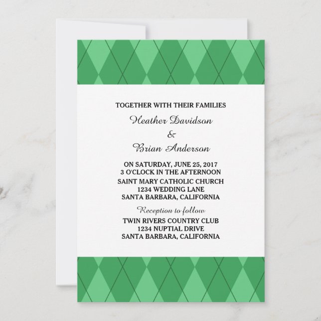 Invitación a la boda verde argla (Anverso)