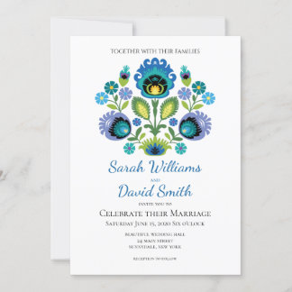 Invitación a la boda Verde azulada azul con flores