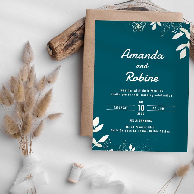 Invitación a la boda Verde azulada botánica modern (Subido por el creador)