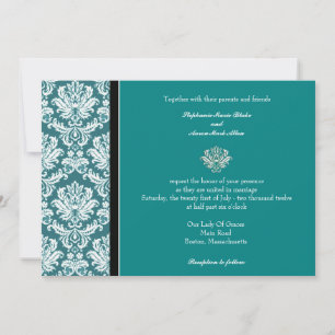 Invitación a la boda verde azulada clásica de dama