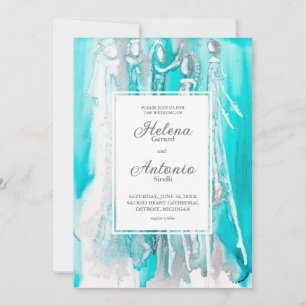 Invitación a la boda Verde azulada con abstracto t