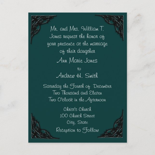 Invitación a la boda Verde azulada con esquinas ne (Anverso)
