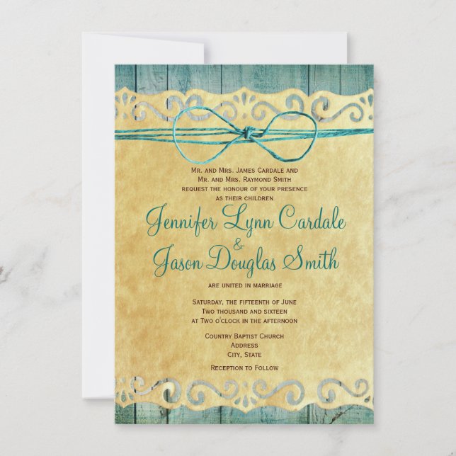 Invitación a la boda Verde azulada con papel pinta (Anverso)