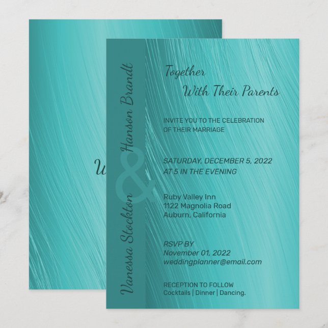 Invitación a la boda Verde azulada contemporánea (Anverso / Reverso)