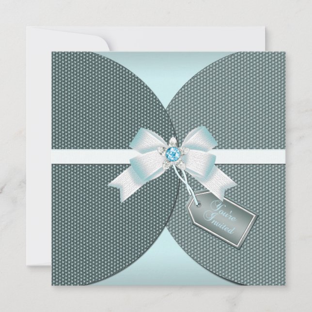 Invitación a la boda Verde azulada de Bonito con c (Anverso)
