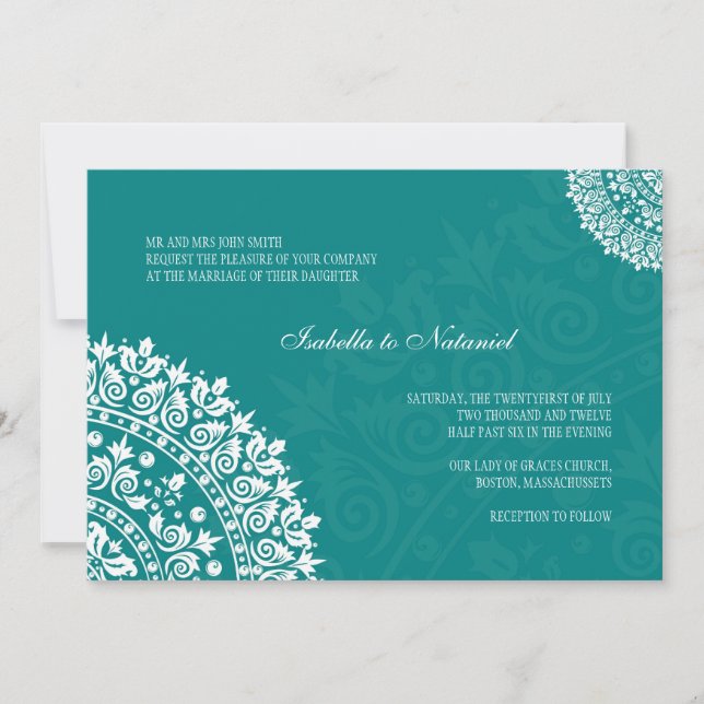 Invitación a la boda verde azulada de Damasco (Anverso)
