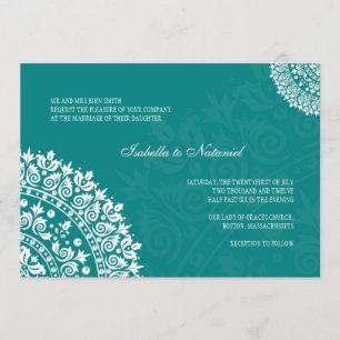 Invitación a la boda verde azulada de Damasco