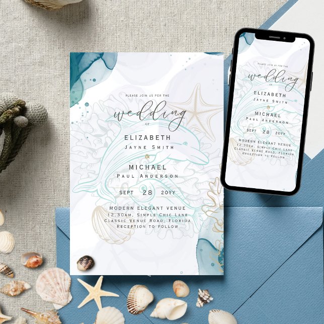 Invitación a la boda Verde azulada de Dolphins Oce (Subido por el creador)