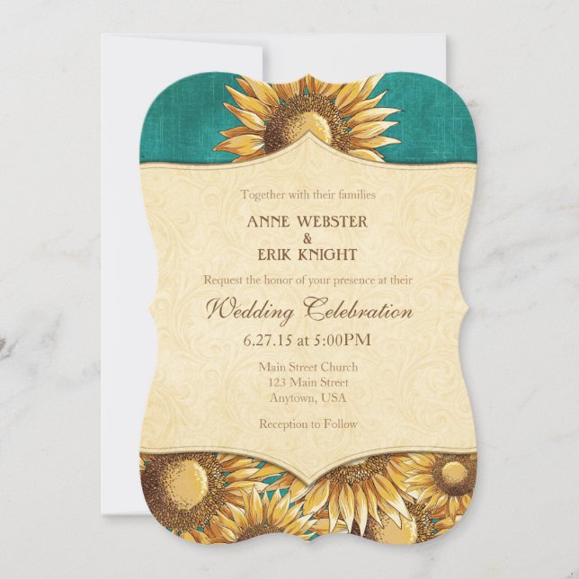 Invitación a la boda Verde azulada de girasol ruso (Anverso)
