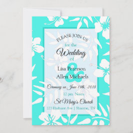 Invitación a la boda verde azulada de Hibiscus