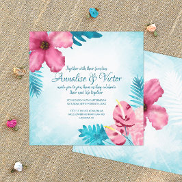 Invitación a la boda Verde azulada de Hibiscus Tro