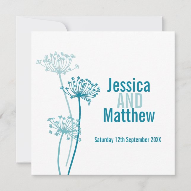 Invitación a la boda verde azulada de la flor mode (Anverso)