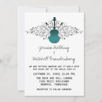 Invitación a la boda verde azulada de la guitarra 