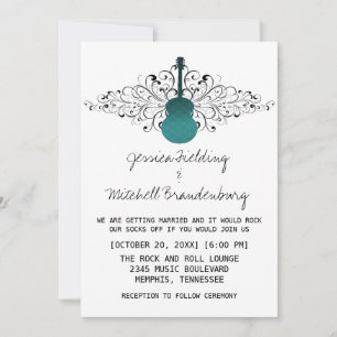 Invitación a la boda verde azulada de la guitarra