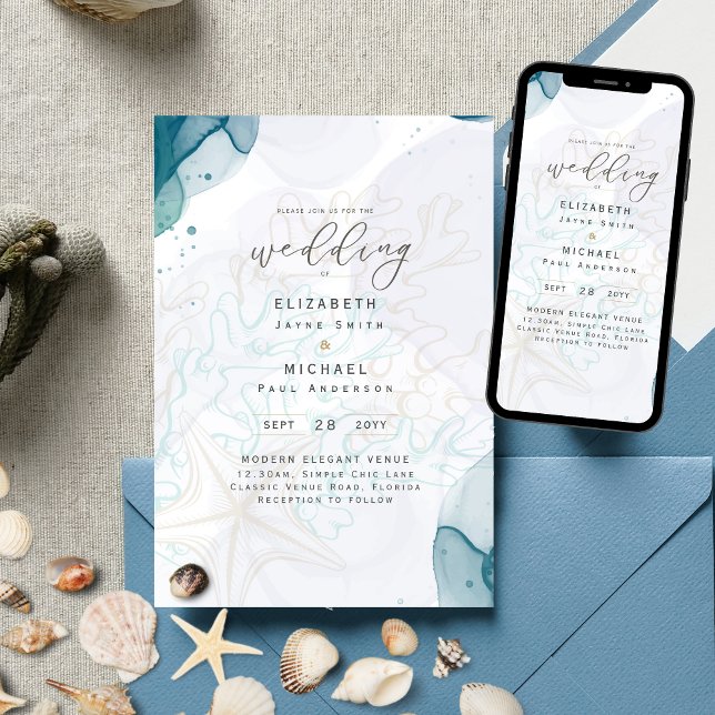 Invitación a la Boda Verde azulada de la Playa Gol (Subido por el creador)