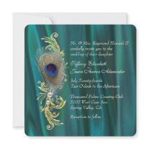 Invitación a la boda verde azulada de la pluma de 