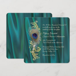 Invitación a la boda verde azulada de la pluma de
