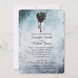 Invitación a la boda Verde azulada de Steampunk