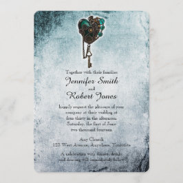 Invitación a la boda Verde azulada de Steampunk