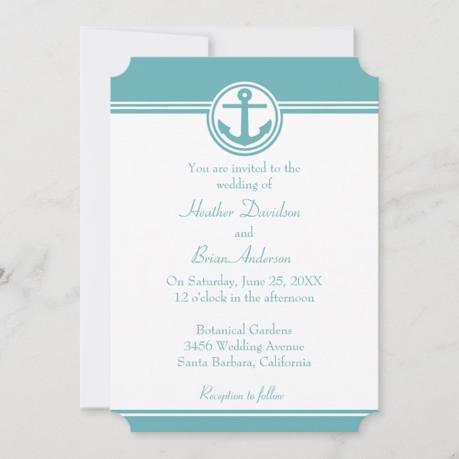 Invitación a la boda verde azulada de un Ancla Náu (Anverso)