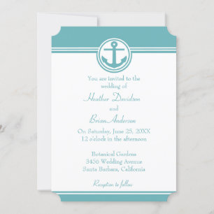 Invitación a la boda verde azulada de un Ancla Náu
