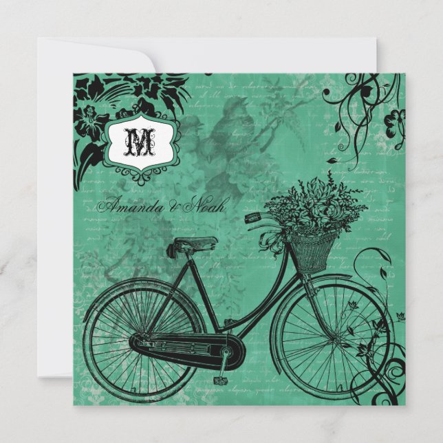 Invitación a la boda Verde azulada en bicicleta de (Anverso)