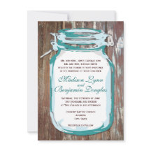 Invitación a la boda Verde azulada Mason Jar Rusti