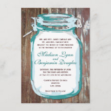 Invitación a la boda Verde azulada Mason Jar Rusti