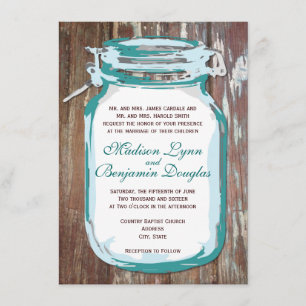 Invitación a la boda Verde azulada Mason Jar Rusti