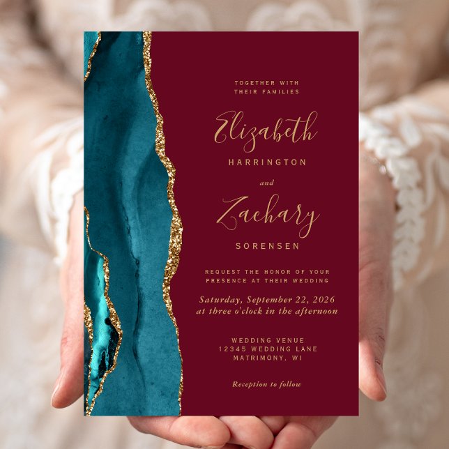Invitación a la boda Verde azulada moderna de la A (Subido por el creador)