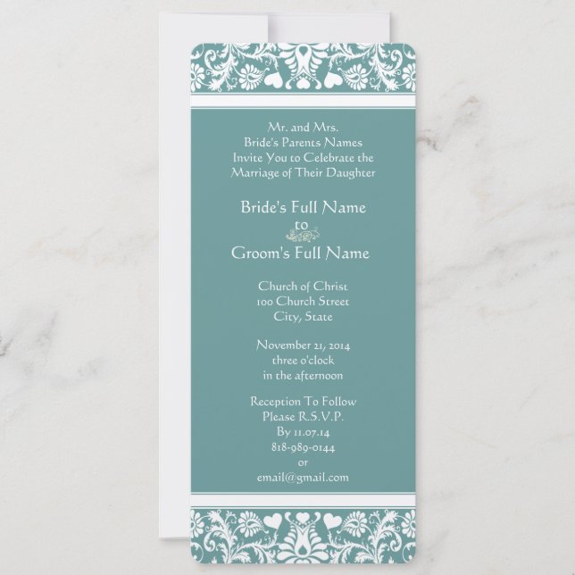 Invitación a la boda verde azulada o de cualquier  (Anverso)