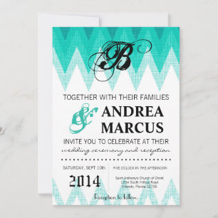 Invitación a la boda Verde azulada Ombre Chevron
