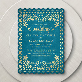 Invitación a la boda Verde azulada Papel Picado