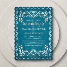 Invitación a la boda Verde azulada Papel Picado