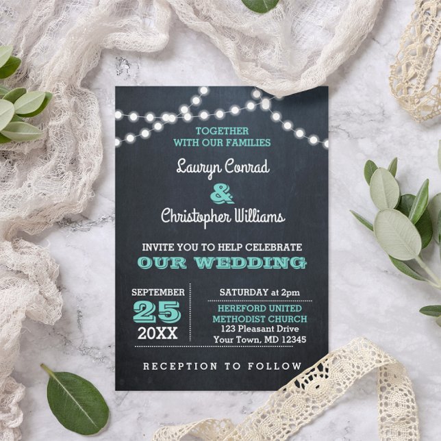 Invitación a la boda Verde azulada por alumbrado d (Subido por el creador)