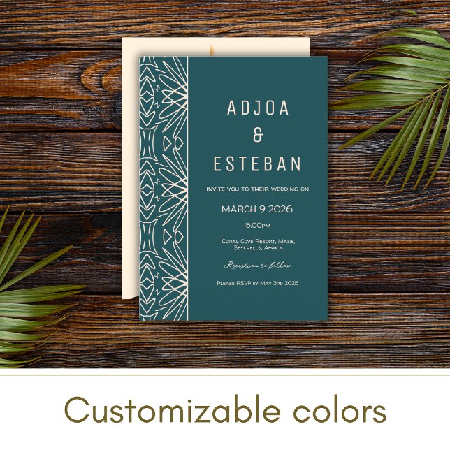 Invitación a la boda Verde azulada tribal tropical (Subido por el creador)